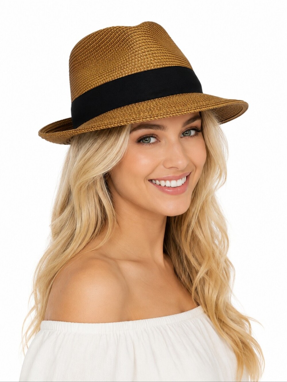 Eric Javits Squishee® Classic Fedora Hat – Natural/Black | UPF 50+ Packable Luxu - Picture 3 of 16